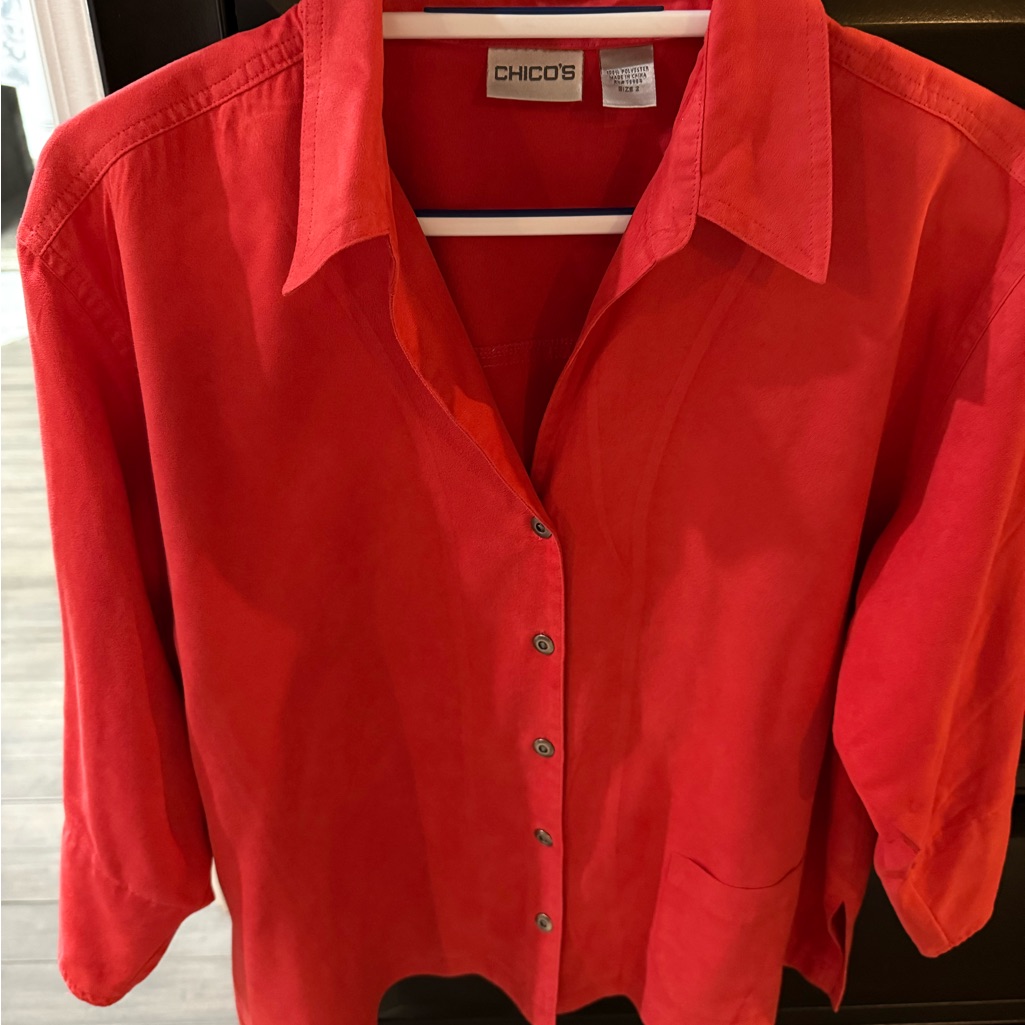 Chico's Vibrant Red/Orangy Button-Down Shirt